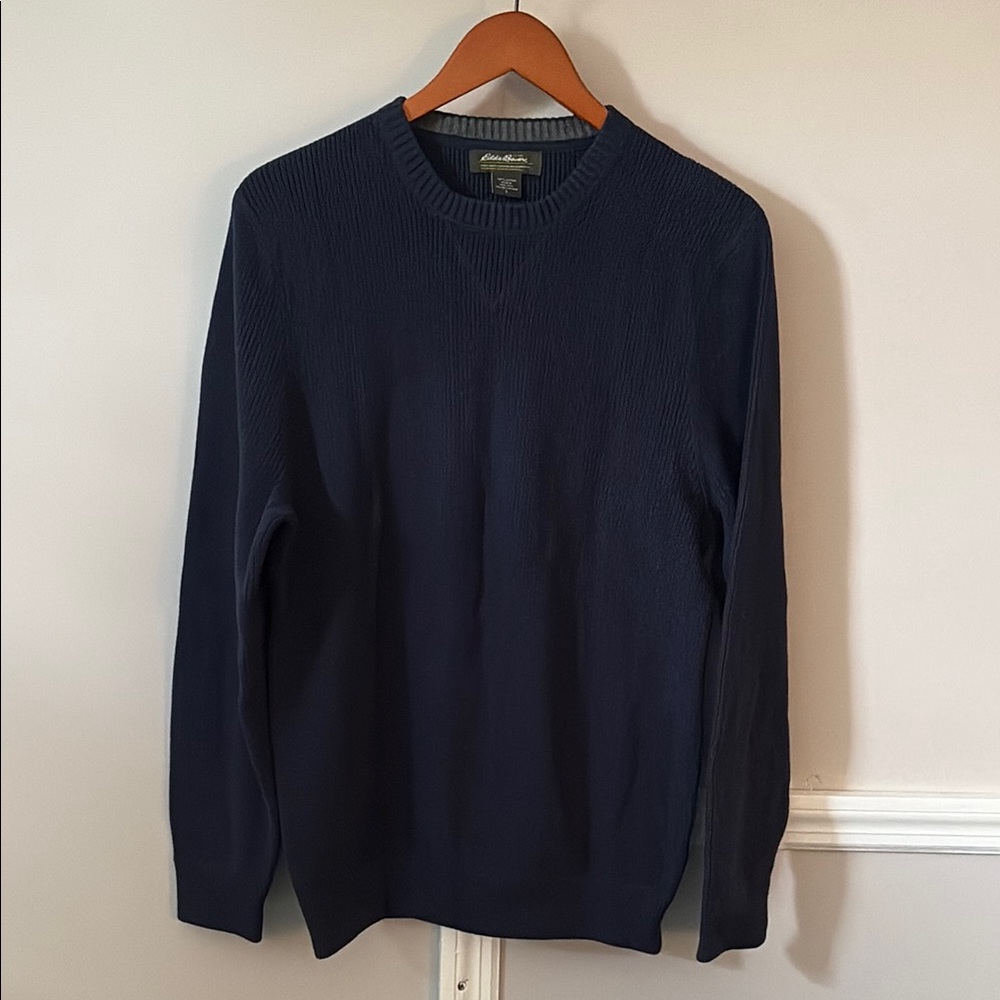 Eddie Bauer Blue Crewneck Sweater Knit Ribbed Design
